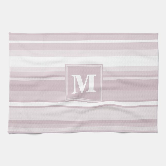 Monogram rose quartz stripes kitchen towel (Horizontal)