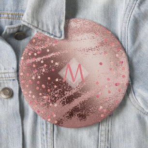 Monogram ROSEGOLD Metallic Foil Confetti Look 6 Inch Round Button