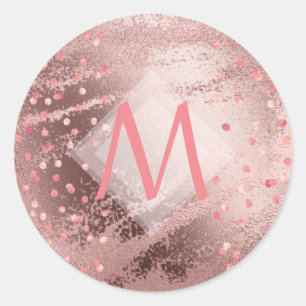 Monogram ROSEGOLD Metallic Foil Confetti Look Classic Round Sticker