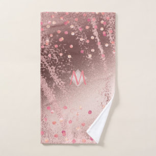 Monogram ROSEGOLD Metallic Foil Confetti Look Hand Towel