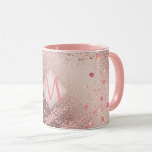 Monogram ROSEGOLD Metallic Foil Confetti Look Mug