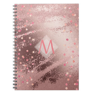 Monogram ROSEGOLD Metallic Foil Confetti Look Notebook