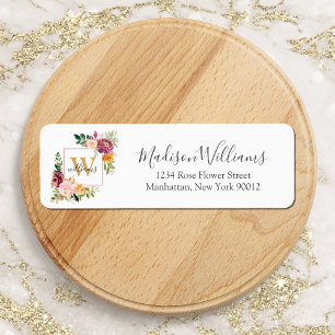 Monogram Roses Gold Flower Floral Return Address