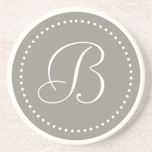 Monogram Round Aluminum/White Dot Border Coaster
