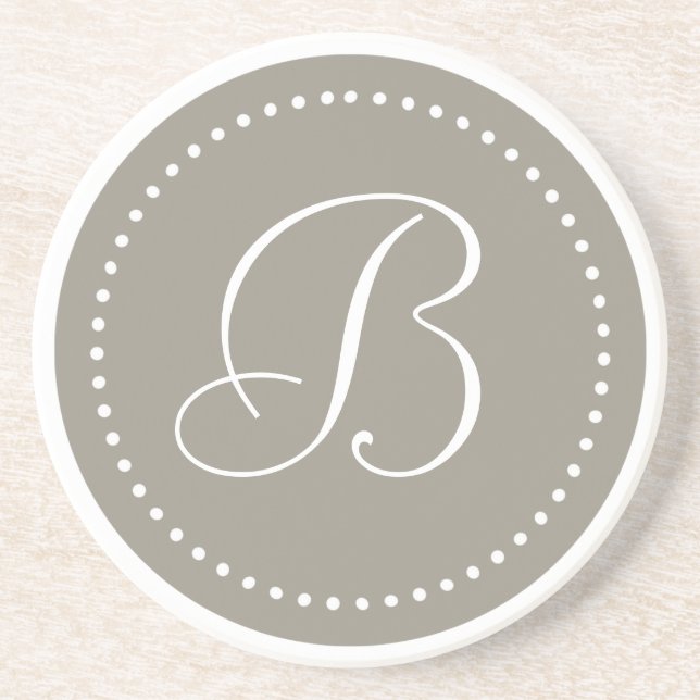 Monogram Round Aluminum/White Dot Border Coaster (Front)