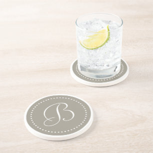 Monogram Round Aluminum/White Dot Border Coaster