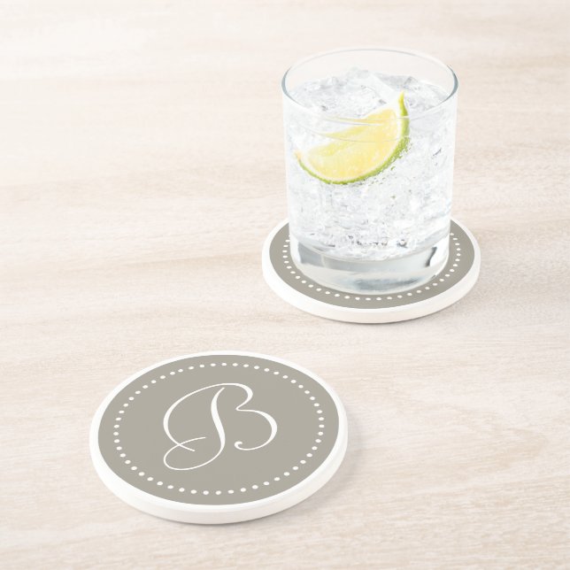 Monogram Round Aluminum/White Dot Border Coaster (Side)