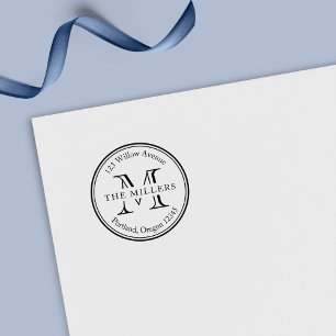 Monogram Round Border Name Return Address Self-inking Stamp