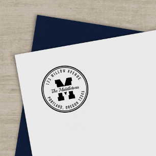 Monogram Round Border Varsity Style Return Address Self-inking Stamp