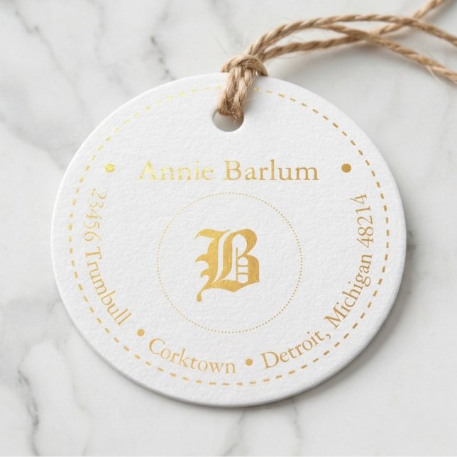 Monogram Round Custom Address Gift Tag (Tie this round address tag onto any special gift.)