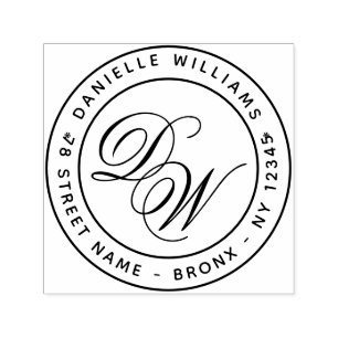 Monogram Round Return Address Elegant Calligraphy Self-inking Stamp