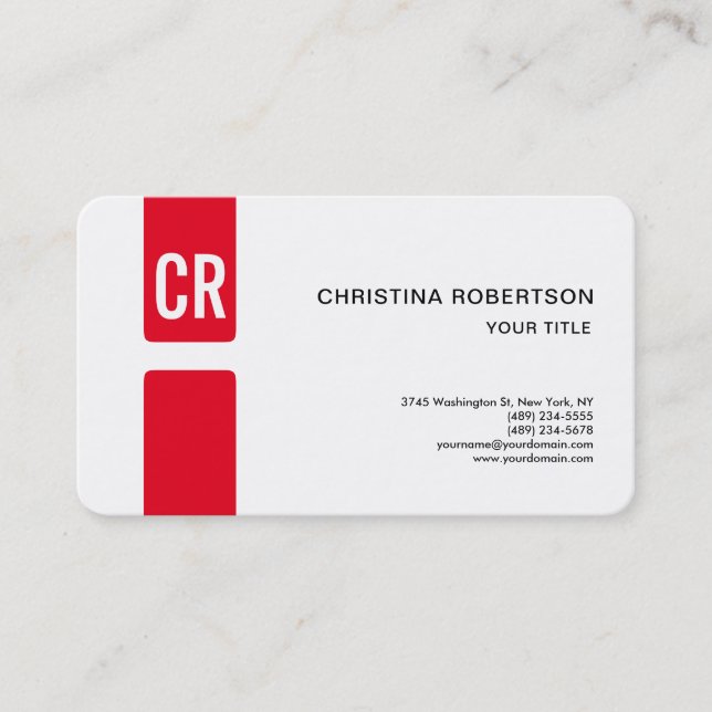 Monogram Rounded Corner Red White Modern Business Card (Front)