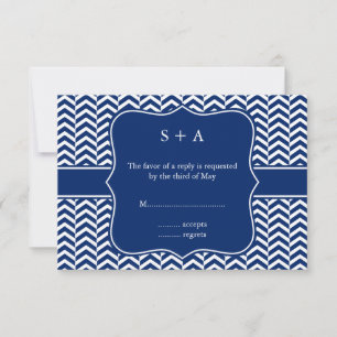 Monogram Royal Blue Chevron Motif mariage RSVP
