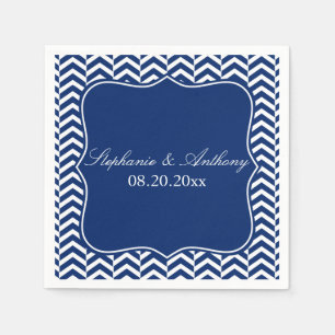 Monogram Royal Blue Chevron Pattern Wedding Napkin
