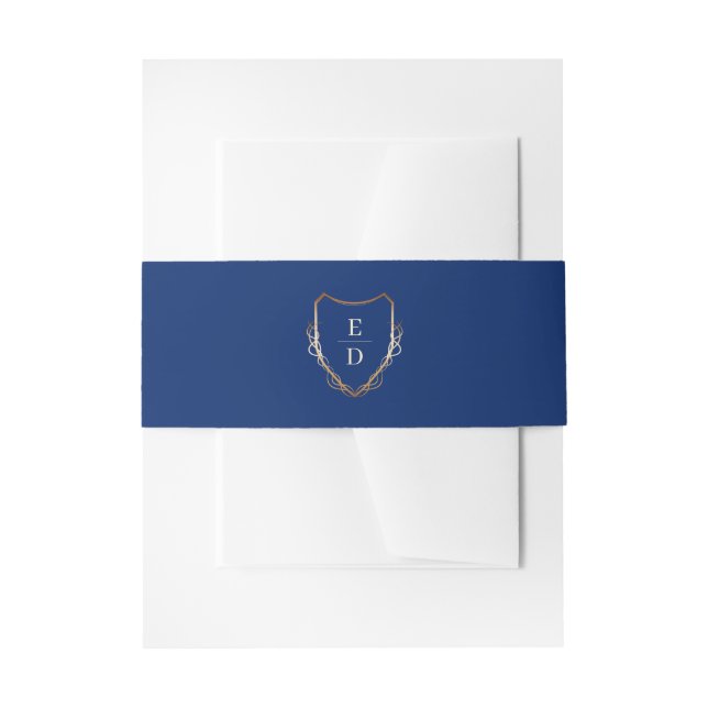 Monogram Royal Blue Golden Elegant  Invitation Belly Band (Front Example)