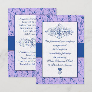 Monogram Royal Blue Lilac Swirl Wedding Reception Invitation