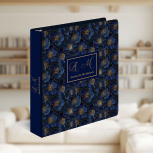 Monogram Royal Blue Ring Binder Gold Flowers