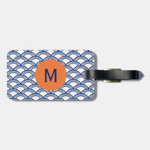 Monogram Royal Blue Seigaiha Pattern with Orange Luggage Tag
