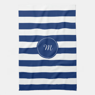 Monogram Royal Blue Striped Kitchen Towel