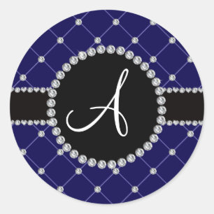 Monogram royal blue tuft diamonds classic round sticker