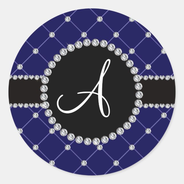 Monogram royal blue tuft diamonds classic round sticker (Front)