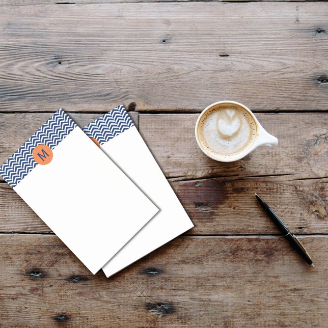 Monogram Royal Blue with Orange Chevron Pattern Post-it Notes (Creator Uploaded)