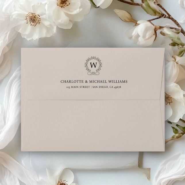 Monogram, Royal, Elegant, Wedding Envelope (Monogram, Royal, Elegant, Light-Brown, Wedding Envelope with your name and date)