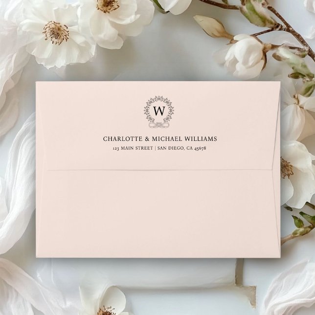 Monogram, Royal, Elegant, Wedding Envelope (Monogram, Royal, Elegant, Blush, Wedding Envelope with your name and date)