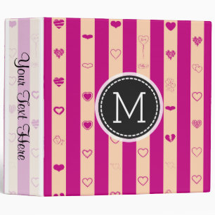 Monogram Royal Fuchsia Stripe Elegant Modern Heart Binder