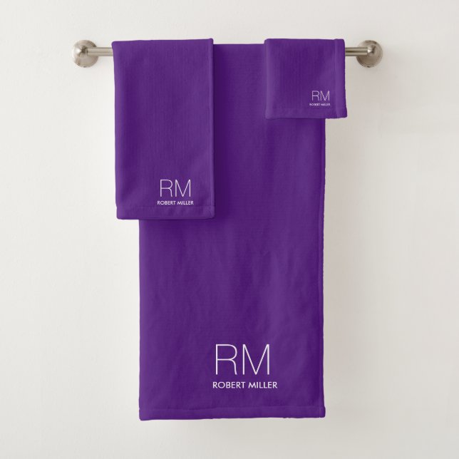 Monogram Royal Purple Modern Minimalist Stylish Bath Towel Set (Insitu)