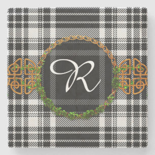 Monogram Royal Stewart Black And White Tartan Stone Coaster
