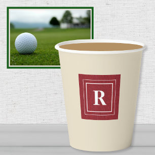 Monogram, Ruby Red Denim Print 8oz Paper Cups