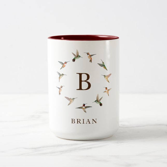 Monogram Rufous and Allen's Hummingbirds Two-Tone Coffee Mug (Center)
