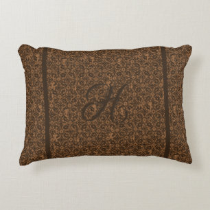 Monogram Rust Orange and Brown Scrolled Iron Accent Pillow