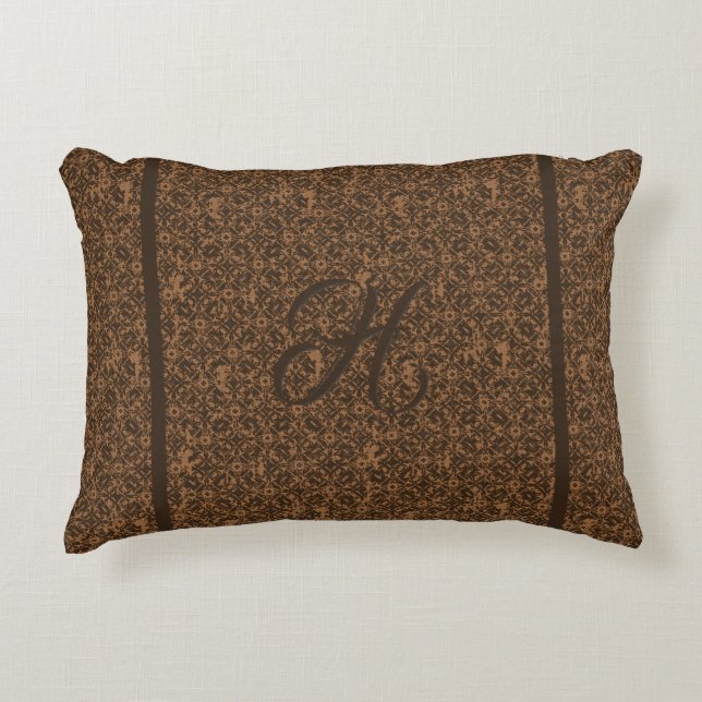 Monogram Rust Orange and Brown Scrolled Iron Accent Pillow (Front)