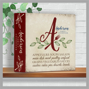 Monogram rustic aged cookbook personalized recipe binder