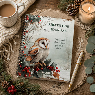 Monogram Rustic Barn Owl Gratitude Journal |