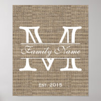 Monogram Rustic Burlap Family Name