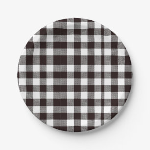 Monogram Rustic Chic Brown and White Plaid Paper Plate