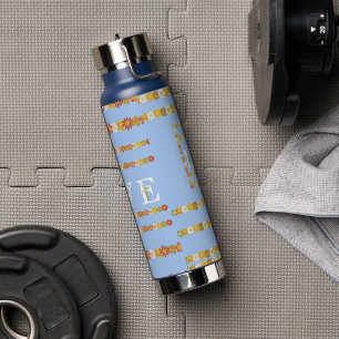 Monogram Rustic Daisy Floral Love Blue Water Bottl Water Bottle