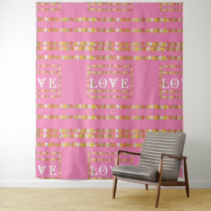 Monogram Rustic Daisy Floral Love Pink Tapestry