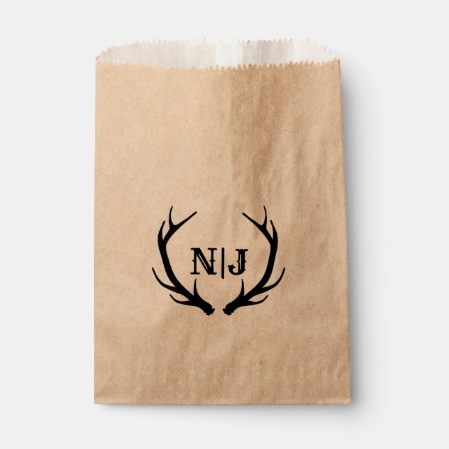 Monogram Rustic Deer Antlers Personalized Favour Bag (Front)