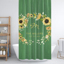 Monogram rustic farmhouse sunflowers wreath green