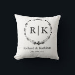 Monogram Rustic Foliage Wreath Wedding  Couples Throw Pillow<br><div class="desc">Rustic floral wreath fall winter wedding party  gifts for only you</div>