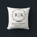 Monogram Rustic Foliage Wreath Wedding  Couples Throw Pillow<br><div class="desc">Rustic floral wreath fall winter wedding party  gifts for only you</div>