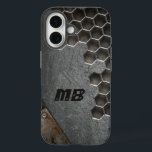 Monogram Rustic Grunge Masculine Personalized iPhone 16 Case<br><div class="desc">This rustic design features your personalized monogram on a scratched metal background. Personalize by editing the text in the text box provided.</div>