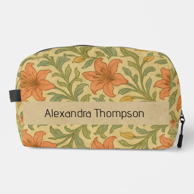 Monogram rustic Kraft botanical William morris Dopp Kit (Front)