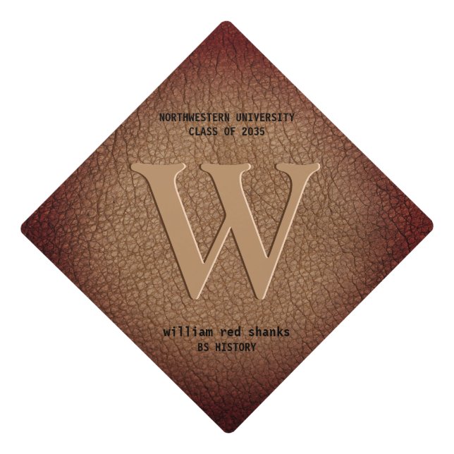 Monogram rustic leather gold black brown chic  graduation cap topper (Front)