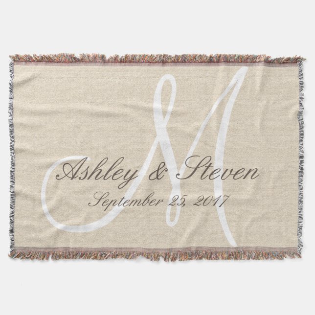 Monogram | Rustic Linen Look Throw Blanket (Front)