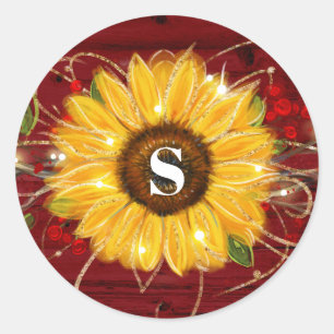 Monogram Rustic Red Gold Sunflower Envelope Seals